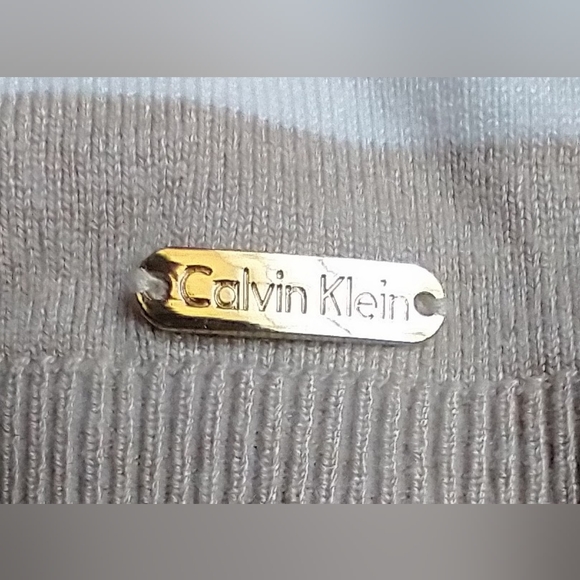 CALVIN KLEIN WOMEN'S MISSES SIZE LARGE BEIGE & WHITE STRIPES COLD SHOULDER TOP - Picture 11 of 12